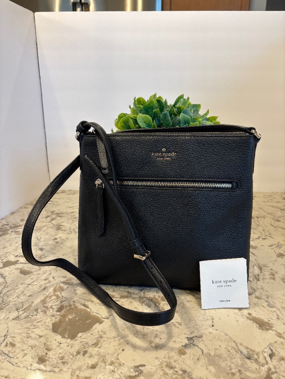 Kate Spade Black Pebbled Leather Jackson Crossbody Handbag Zip Top